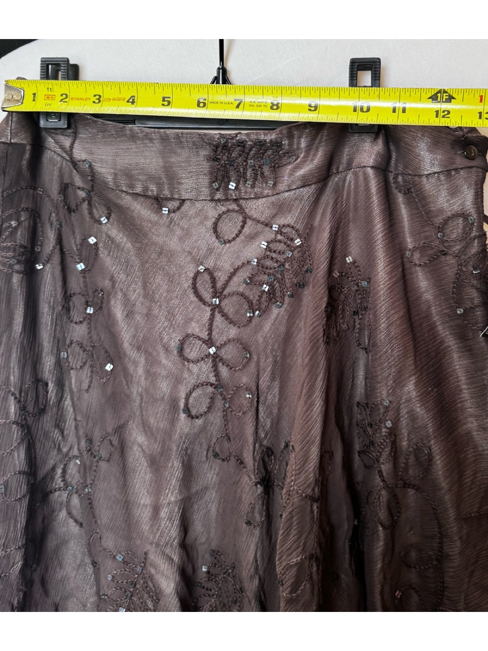 Anne Klein NEW Y2K 100% Silk Sheer Embroidered Sequin Midi Skirt Brown 4 Boho - Picture 16 of 16